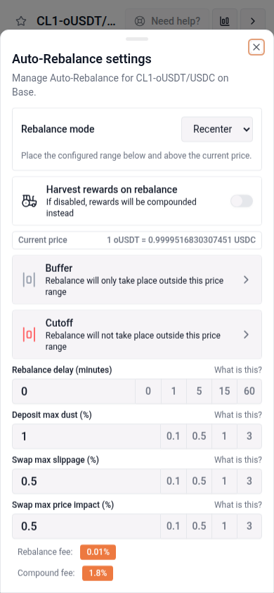 Auto-Rebalance settings in a mobile bottom drawer
