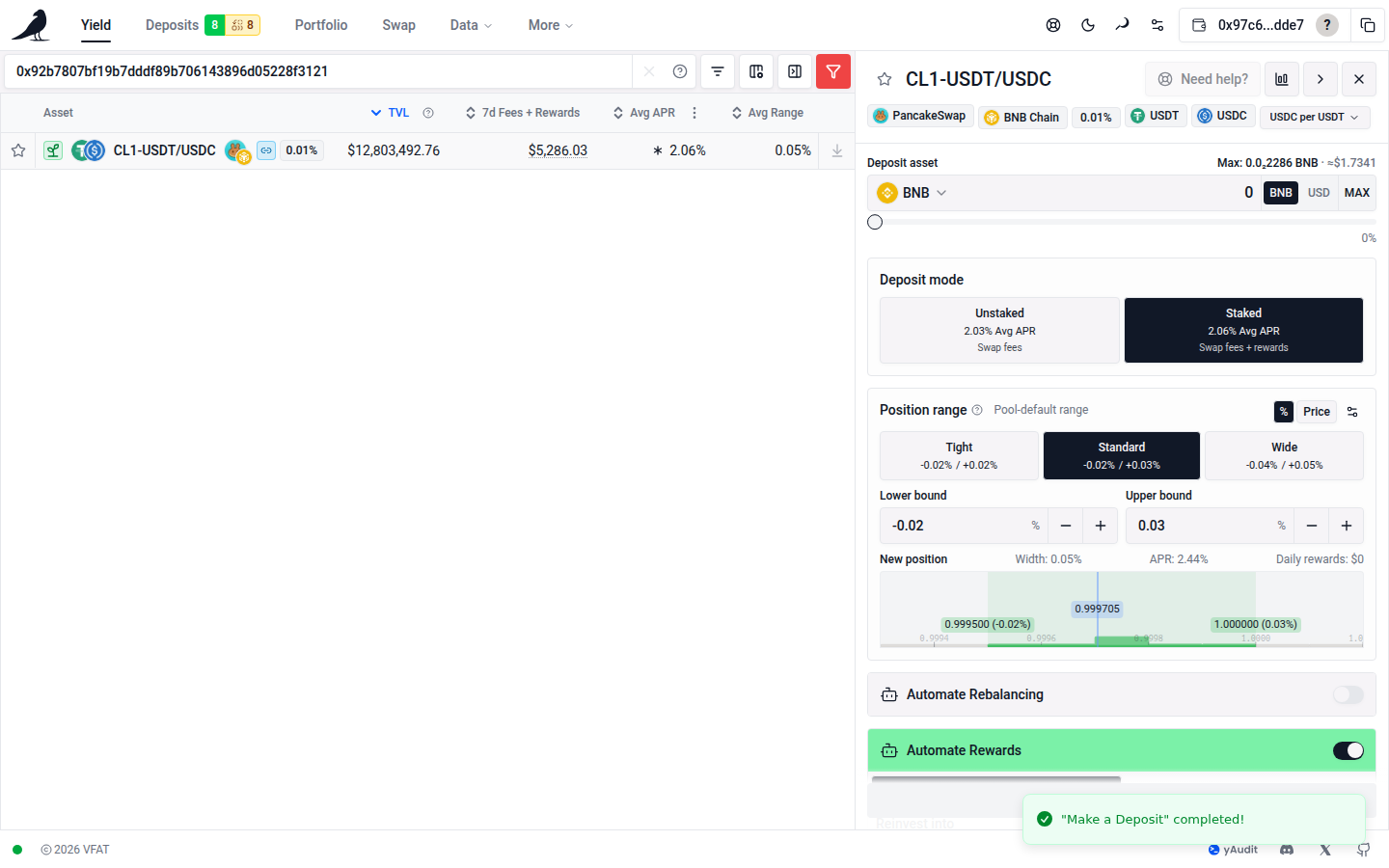 Choose a reward destination during deposit