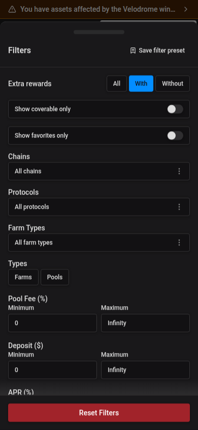 Extra rewards choices in the mobile Deposits filters drawer