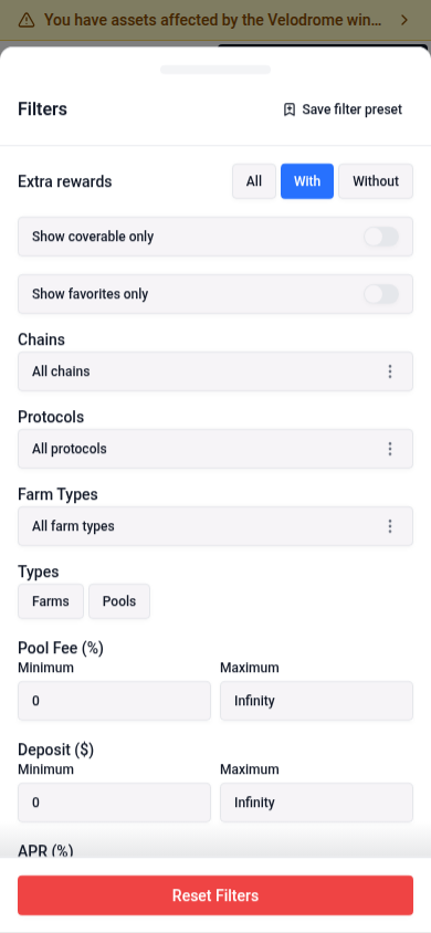 Extra rewards choices in the mobile Deposits filters drawer