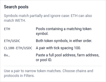 Search help with token, pair and address examples