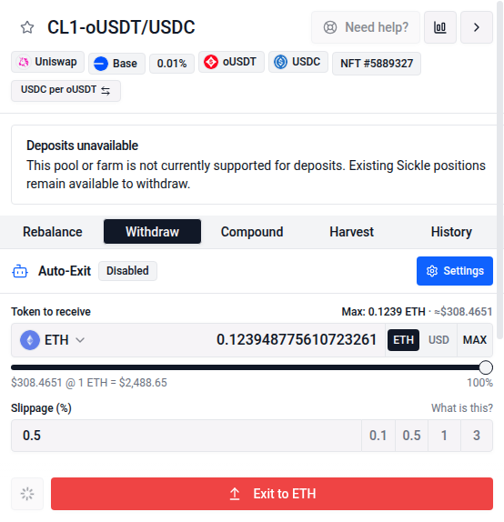Withdraw remains available for an unsupported Sickle position