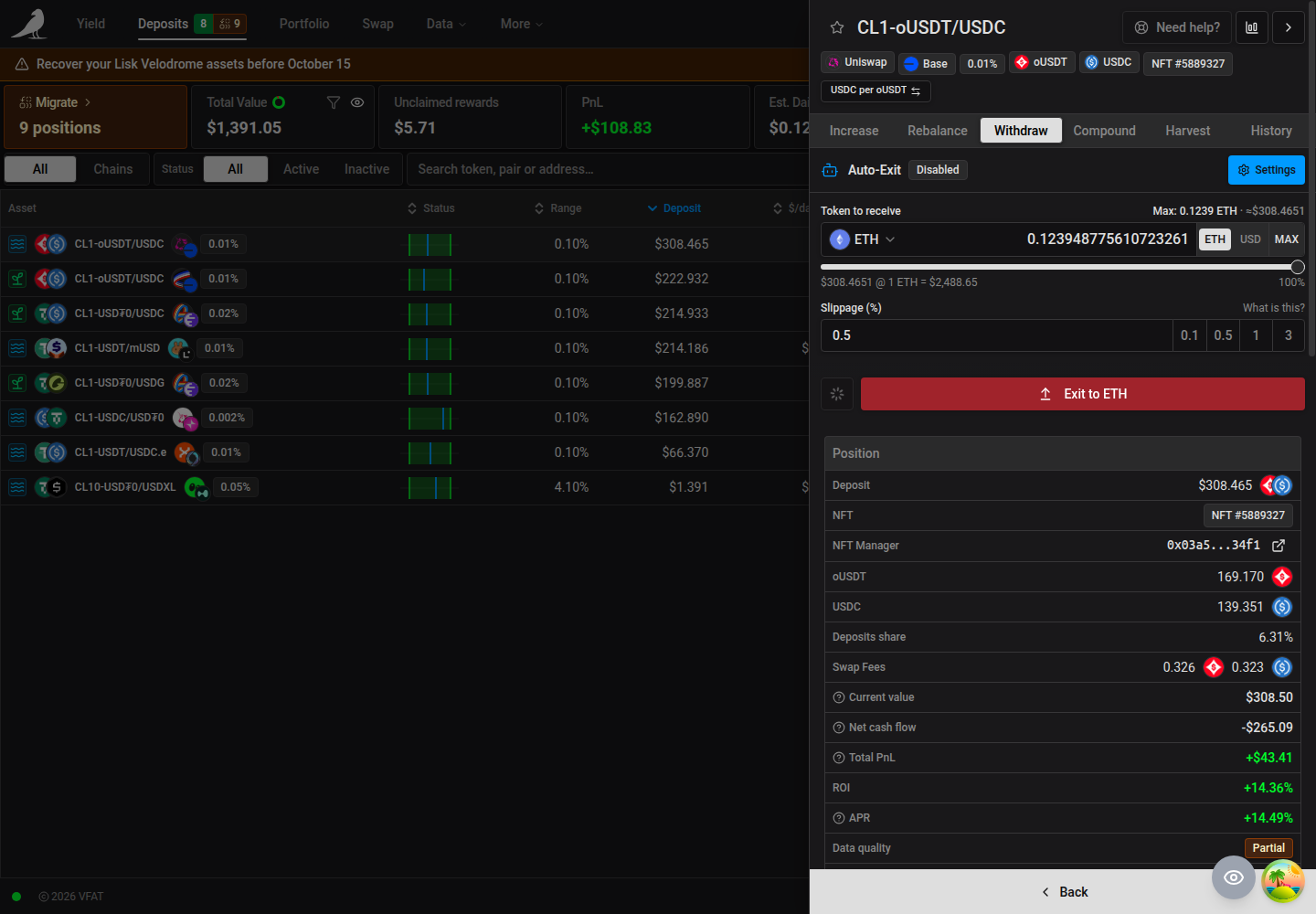 Combined token and amount field for withdrawals