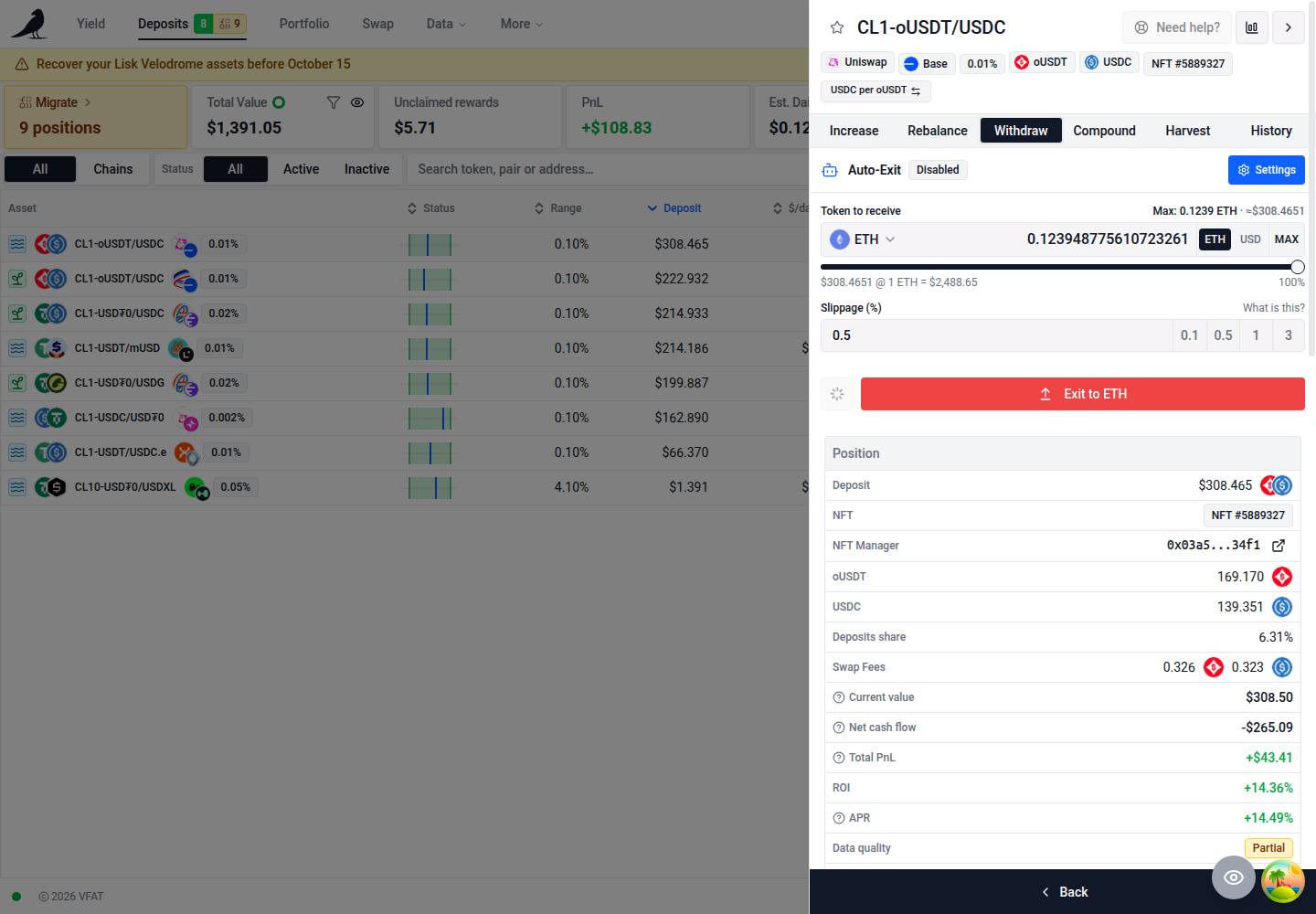 Combined token and amount field for withdrawals